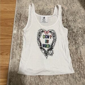 White Graphic Tank Top with Heart Design